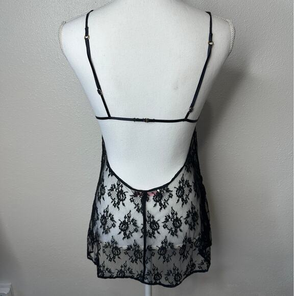 Victoria’s Secret Very Sexy Black Sheer Lace Nightie Open Back Slip Lingerie - Picture 5 of 12